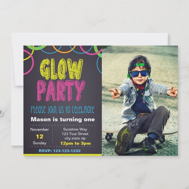 Glow Party Geburtstagseinladung mit Foto Einladung (Vorderseite)