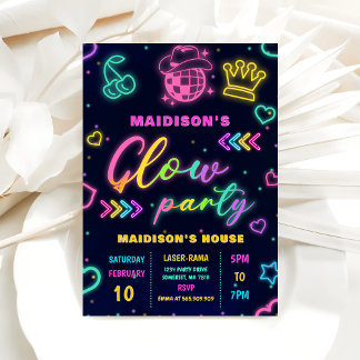 Glow Party Neon Bunte Geburtstagsparty Einladung
