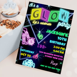Glow Party Neon Bunte Geburtstagsparty Einladung