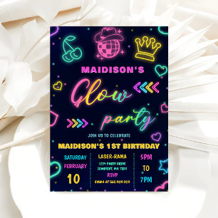 Glow Party Neon coloré Anniversaire Invitation