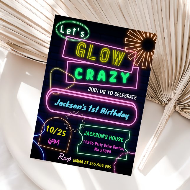 Glow Party Neon coloré Anniversaire Invitation (Créateur téléchargé)
