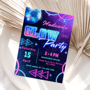 Glow Party Neon coloré Anniversaire Invitation