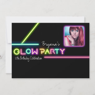 GLOW PARTY Neon-Foto-Geburtstagsfeier-Einladung Einladung