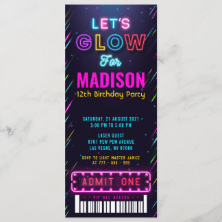 Glow Party Ticket Pass Geburtstag Einladung