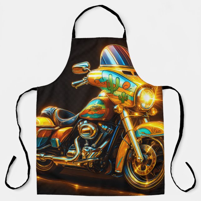 Glow Ride BBQ-Schürze – Neon-Motorrad-Grillmeister Schürze (Vorderseite)