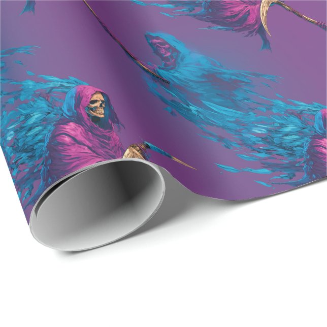 Glow-Sensenmann: Spuk Todesanzeige Geschenkpapier (Rolleneckpunkt)