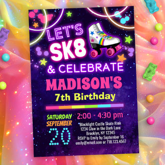 Glow Skaten SK8 & Celebrate Geburtstagsparty Einladung