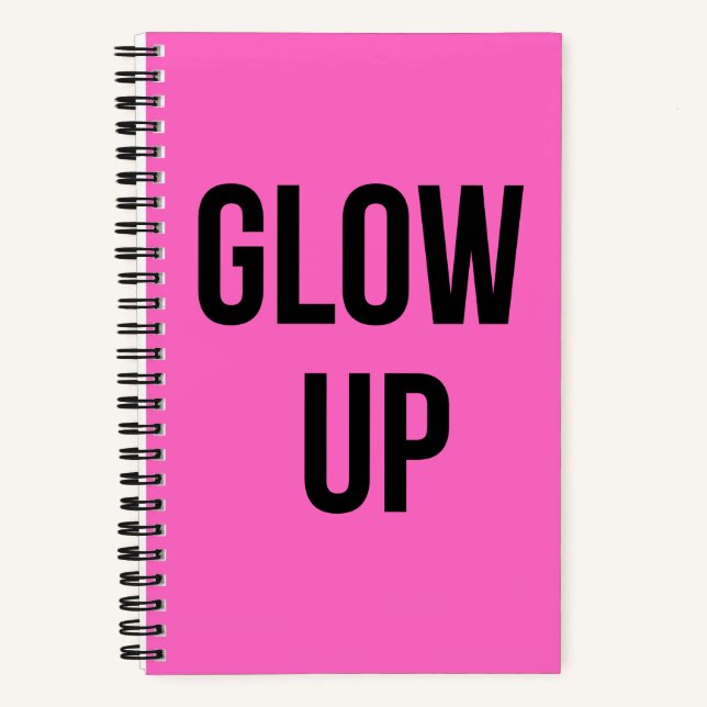 "Glow Up", rosa und schwarz Notizbuch (Vorderseite)
