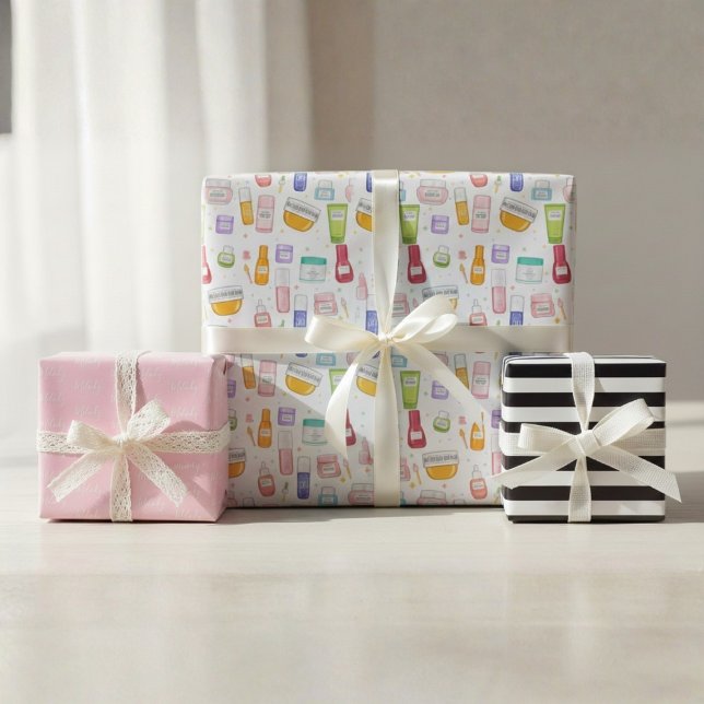 Glow Up Skincare Gift Wrap 3 Pack – Custom Name Geschenkpapier Set (Von Creator hochgeladen)