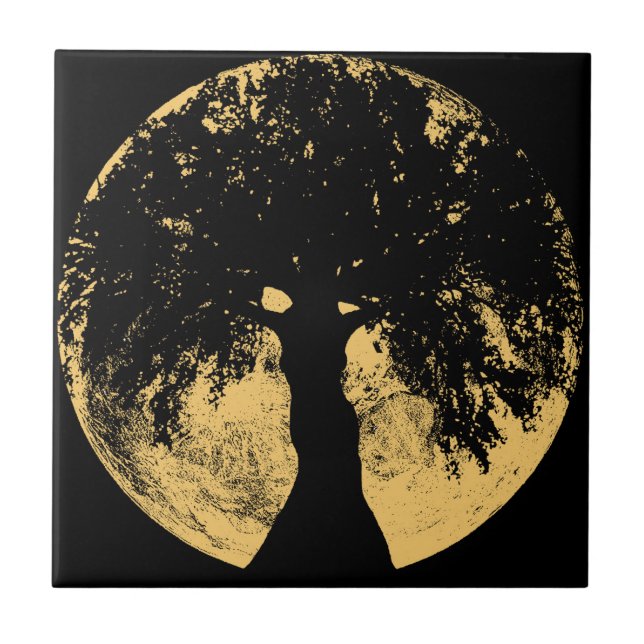 Glowees Mond-Eichen-Göttin Fliese (Vorderseite)