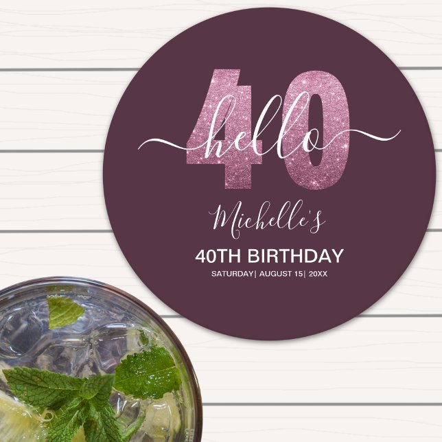 Glowing at 40! Stylish 40th Party with Pink Glam Runder Pappuntersetzer (Von Creator hochgeladen)