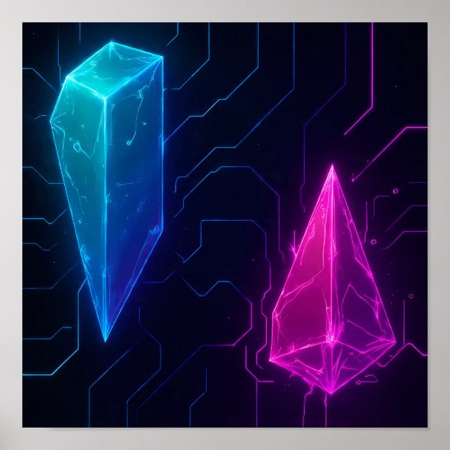 Glowing Cyberpunk Geometric Circuit Pattern Poster (Vorne)