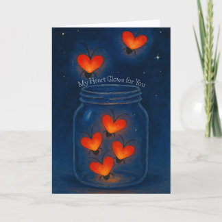 Glowing Heart Bugs in a Jar Love Feiertagskarte
