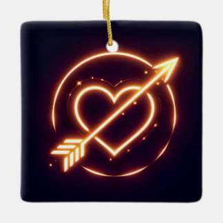 glowing image of a heart with cupid's arrow keramikornament