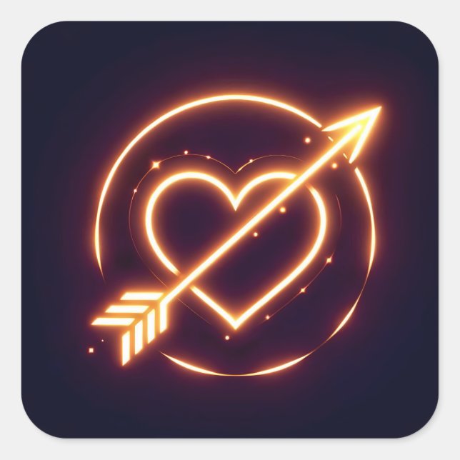 glowing image of a heart with cupid's arrow quadratischer aufkleber (Vorderseite)