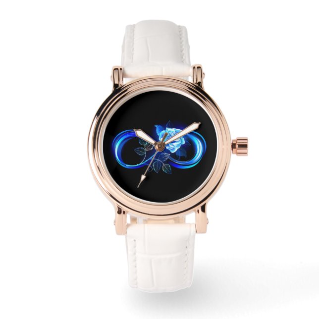 Glowing infinity with blue rose armbanduhr (Vorderseite)