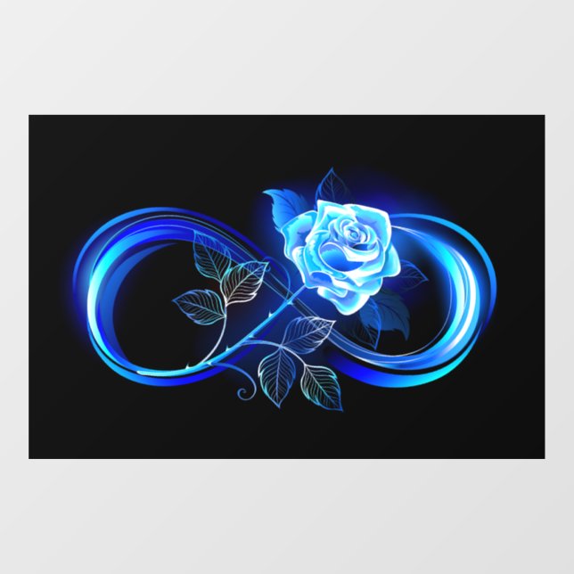 Glowing infinity with blue rose fensteraufkleber (Blatt)