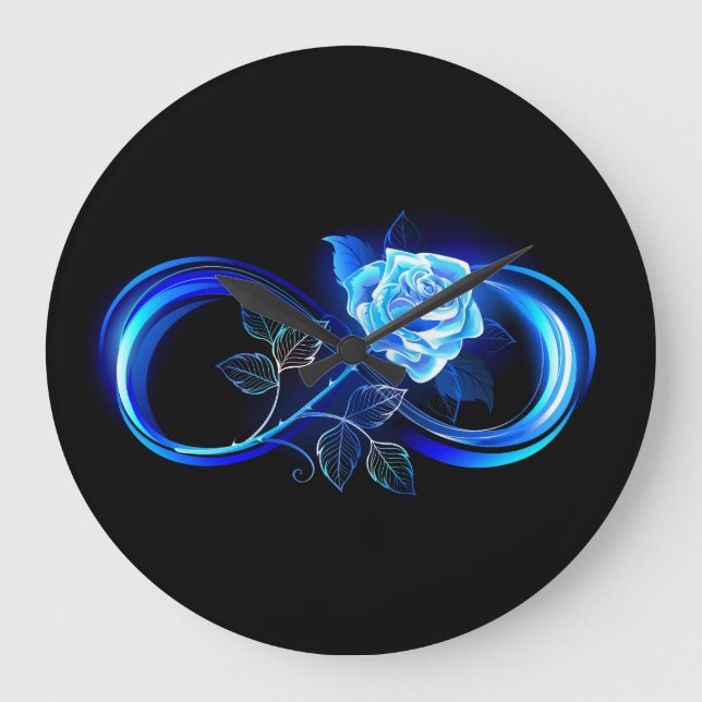 Glowing infinity with blue rose große wanduhr (Vorderseite)