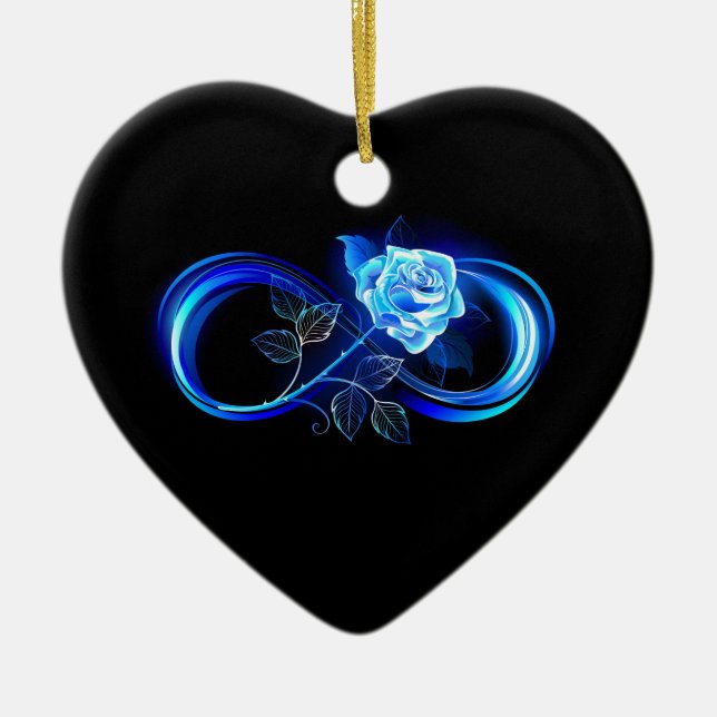Glowing infinity with blue rose keramik ornament (Vorne)