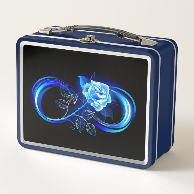 Glowing infinity with blue rose metall brotdose (Vorderseite)