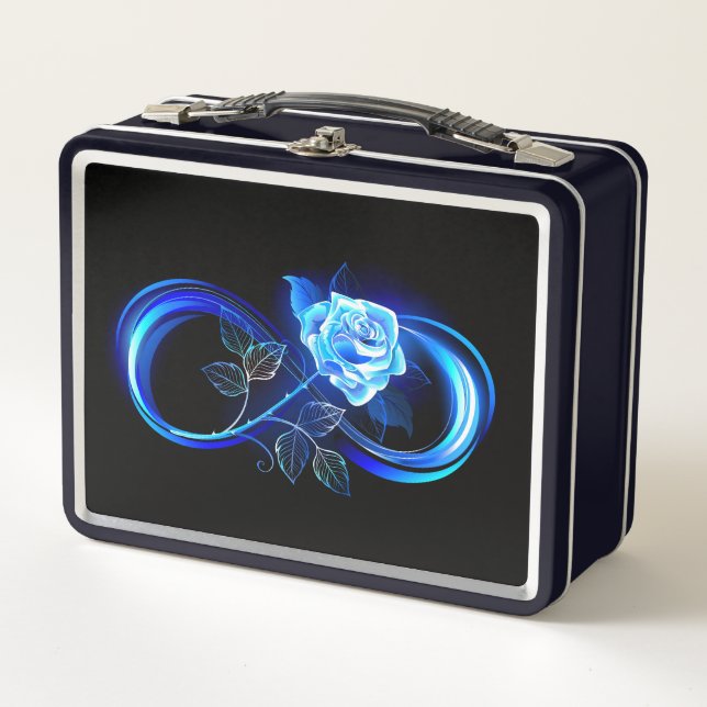 Glowing infinity with blue rose metall brotdose (Vorderseite)