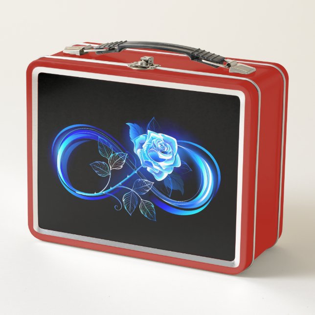 Glowing infinity with blue rose metall brotdose (Vorderseite)