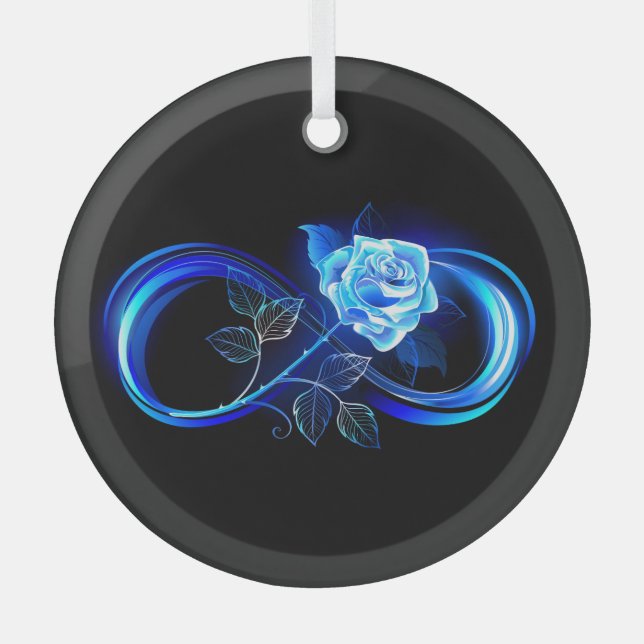 Glowing infinity with blue rose ornament aus glas (Vorderseite)