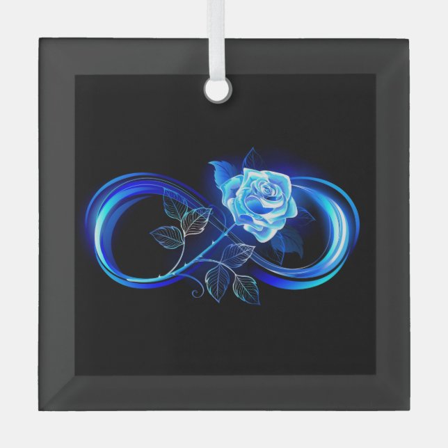 Glowing infinity with blue rose ornament aus glas (Vorderseite)