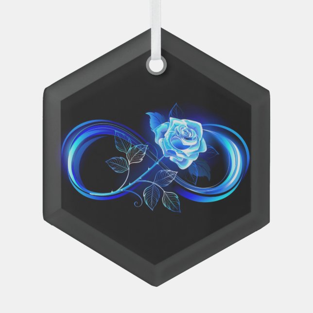 Glowing infinity with blue rose ornament aus glas (Vorderseite)