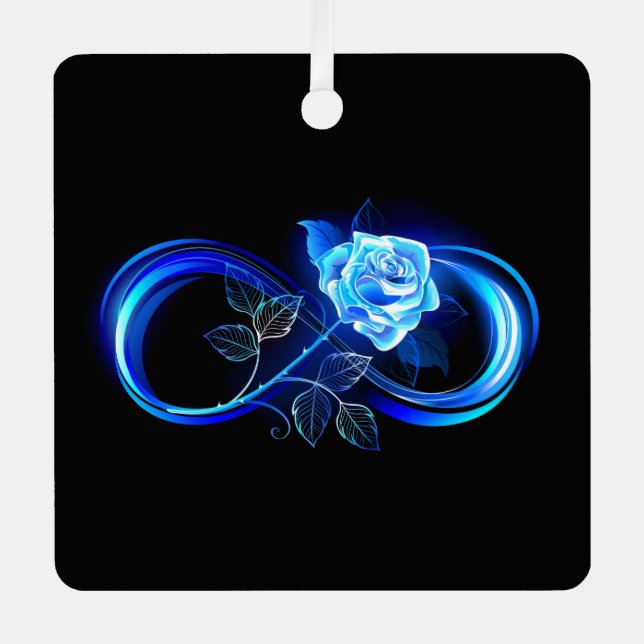 Glowing infinity with blue rose ornament aus metall (Vorderseite)