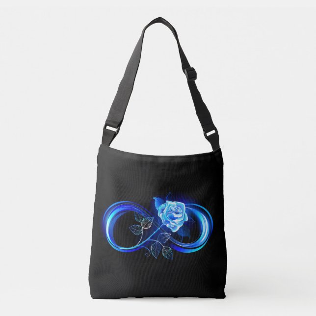 Glowing infinity with blue rose tragetaschen mit langen trägern (Vorderseite)