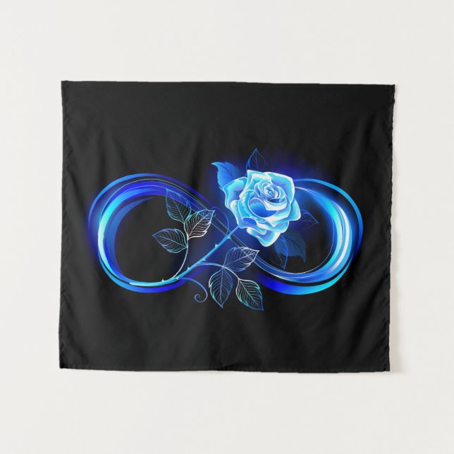 Glowing infinity with blue rose wandteppich (Vorderseite (Horizontal))