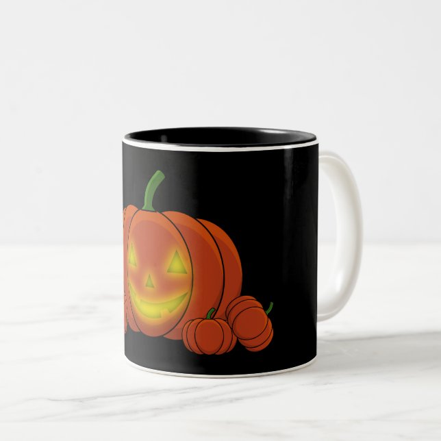 Glowing Jack-o'-Lantern Pumpkin Zweifarbige Tasse (VorderseiteRechts)