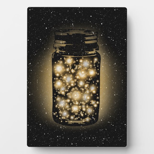 Glowing Jar Of Fireflies With Night Stars Fotoplatte (Vorderseite)