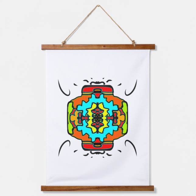 Glowing Lantern Mandala Wandteppich Mit Holzrahmen (Vorderseite)