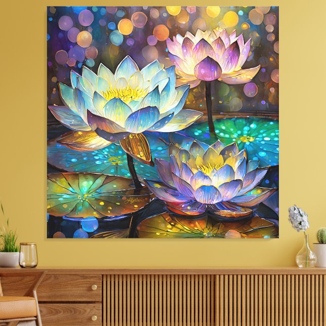 Glowing Lotus Flowers Trio Leinwanddruck (Insitu (Wohnzimmer))