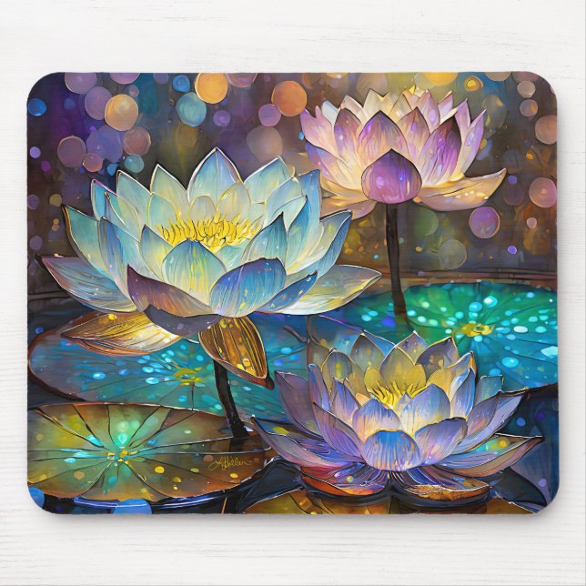 Glowing Lotus Flowers Trio Mousepad (Vorne)