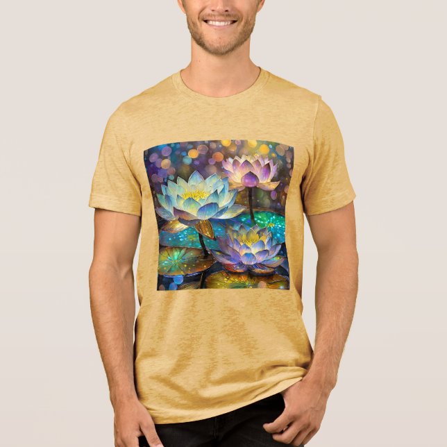 Glowing Lotus Flowers Trio Tri-Blend Shirt (Vorderseite)