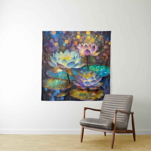 Glowing Lotus Flowers Trio Wandteppich (Beispiel)