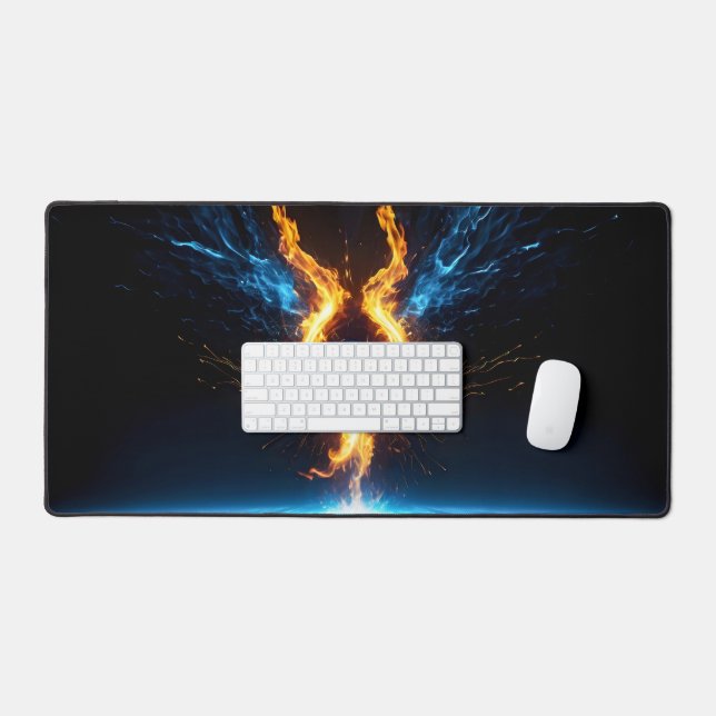 Glowing Magic Fire Ring Blue Orange Gaming Schreibtischunterlage (Tastatur & Maus)