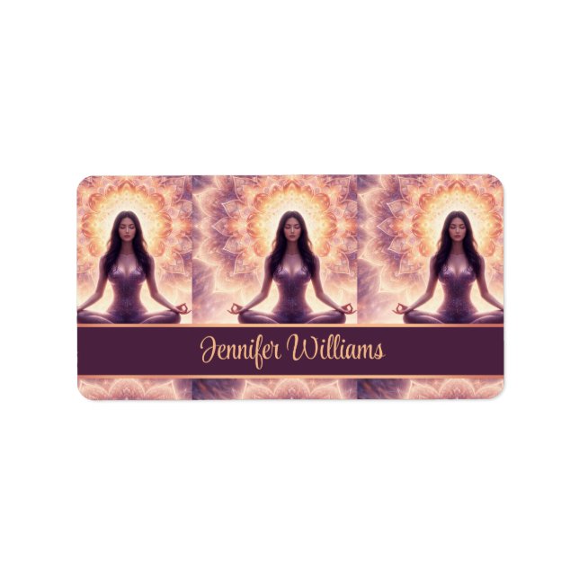 Glowing Mandala Meditation Woman Custom Name       Adressaufkleber (Vorne)