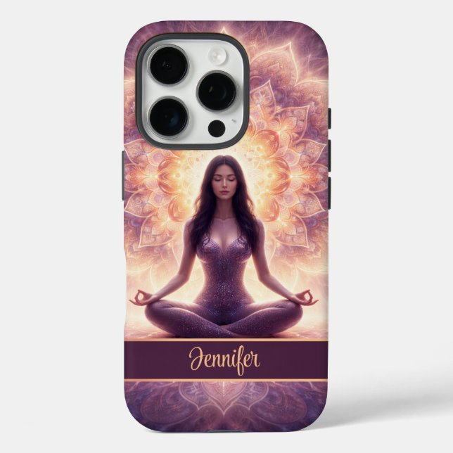 Glowing Mandala Meditation Woman Custom Name       iPhone 16 Pro Hülle (Rückseite)