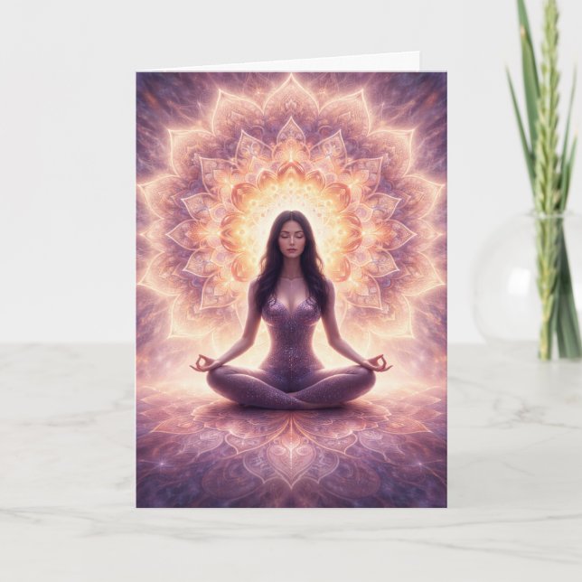 Glowing Mandala Meditation Woman Custom Name       Karte (Vorderseite)