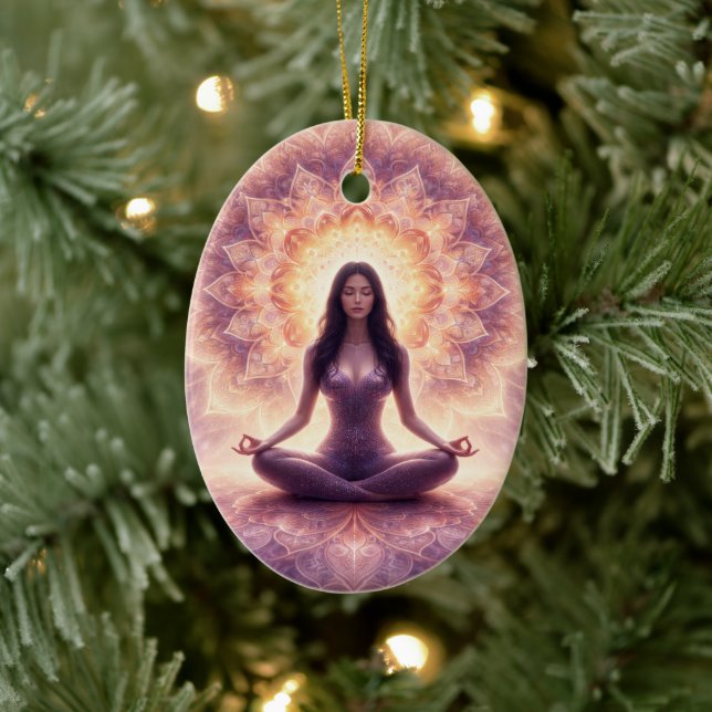 Glowing Mandala Meditation Woman Custom Name       Keramik Ornament (Baum)