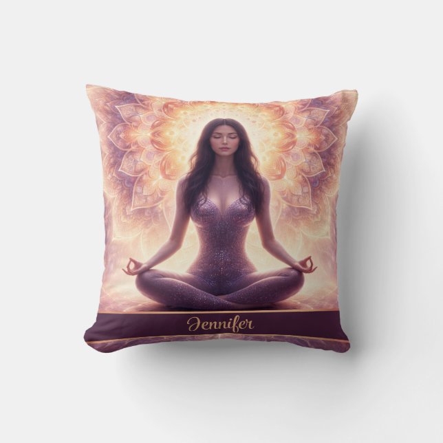 Glowing Mandala Meditation Woman Custom Name       Kissen (Vorderseite)