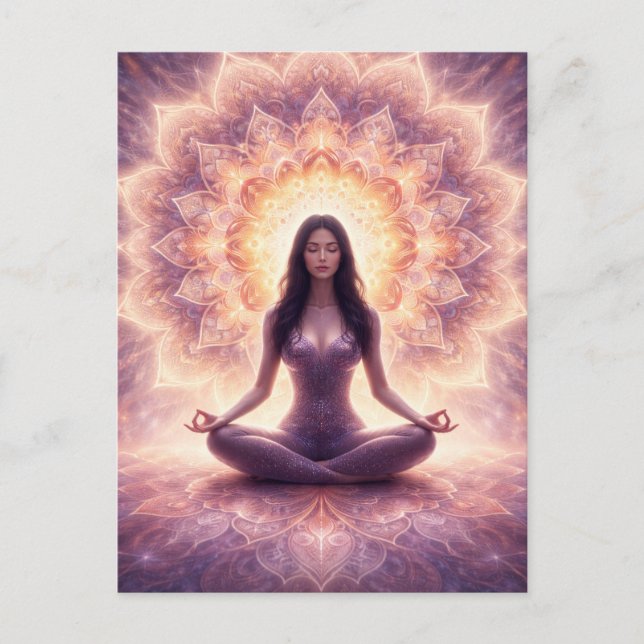Glowing Mandala Meditation Woman Custom Name       Postkarte (Vorderseite)