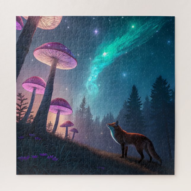 Glowing Mushroom Forest Fox Fantasy Art (Vertikal)