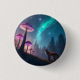 Glowing Mushroom Forest Fox Fantasy Art Button