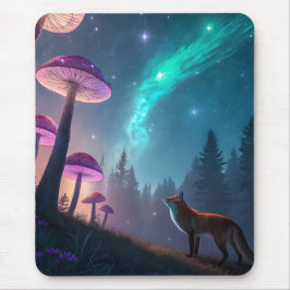 Glowing Mushroom Forest Fox Fantasy Art Mousepad