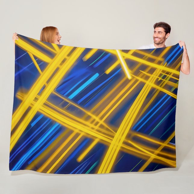 Glowing Neon Geometric Blue Yellow Dark Abstract Fleecedecke (Beispiel)